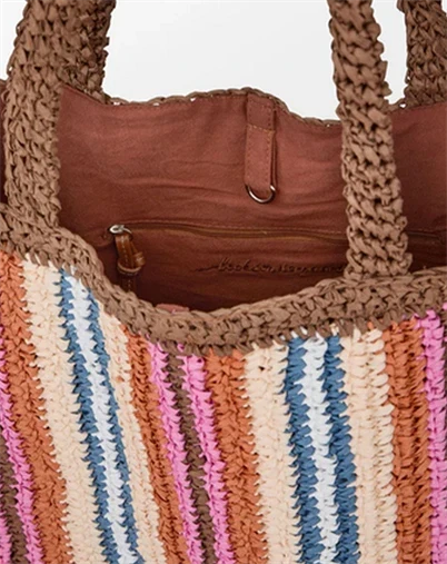 Beck Söndergaard - Stripe Straw Tota Taske - Mocha 